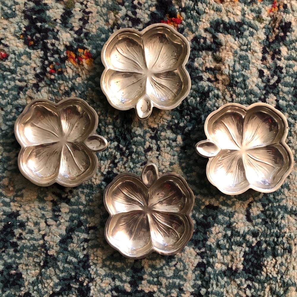 Vintage Lenox Silver Inc. Sterling 4 Leaf Clover Nut Cup Trinket Dish Set 1950’s